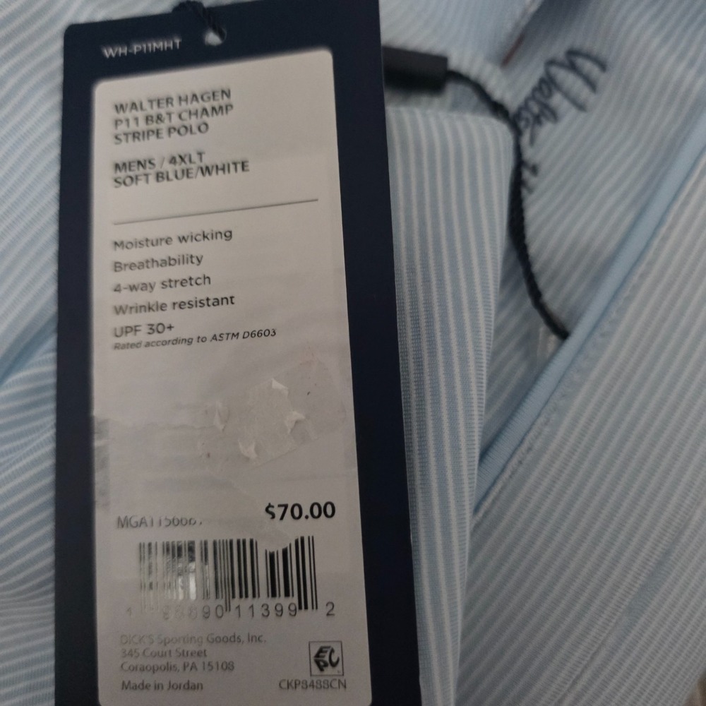 Walter Hagen Polo Shirt Mens 4XLT Blue White Striped Stretch Performance NWT - Picture 7 of 14